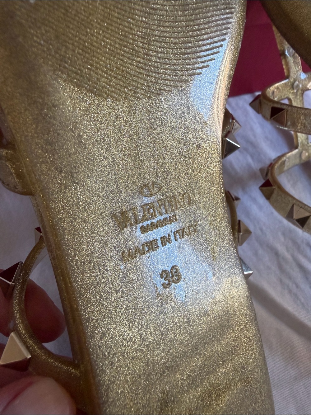 Valentino Garavani Metallic Gold Rockstud Strappy Sandals - Picture 3 of 3